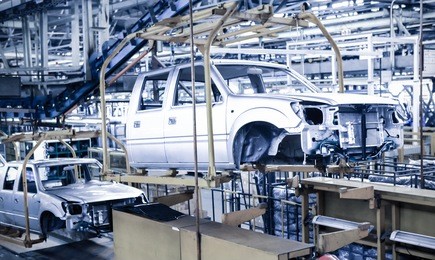 modern automatic automobile manufacturing workshop. a busy car production line. industrial scenery background.