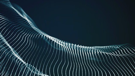 abstract digital landscape with flowing particles. cyber or technology background