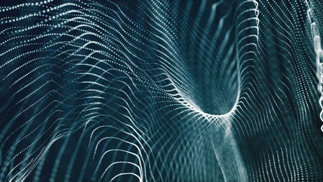 abstract digital landscape with flowing particles. cyber or technology background