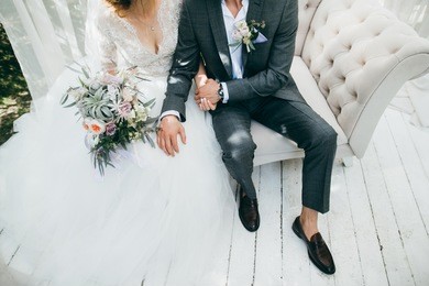 wedding couple have a photo session in the amazing studio at the nature