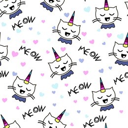 meow seamless pattern cats. unicorn. magic