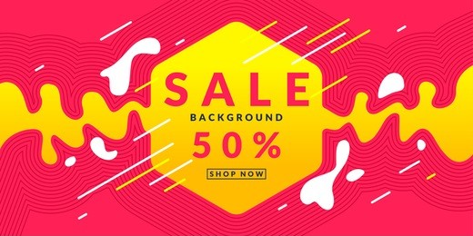 bright colorful poster sale 50 percent with dynamic waves and splashes. vector illustration in flat style