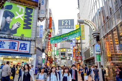 tokyo, japan - may 15: crowds at the shibuya, the famous fashion centers of japan. may 15, 2016