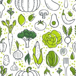 farm fresh vegetables seamless pattern. sketch style vector illustration.