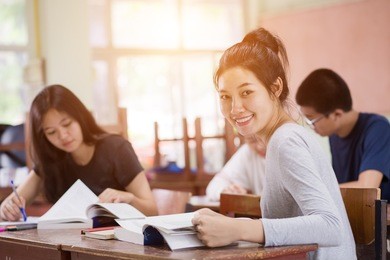 group of asian students :asian high school students in the classroom