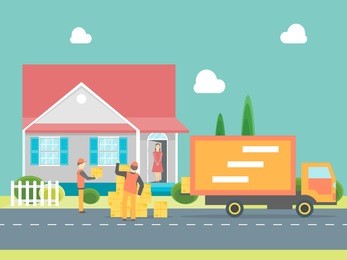 cartoon express delivery transportation logistic service concept for business flat style design. vector illustration