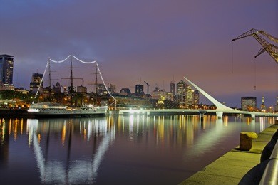 night urban panorama of buenos aires: the maritime zone in buenos aires by night. argentina.