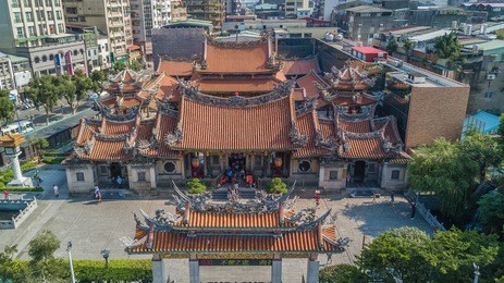 aerial view longshan temple, it is one of the oldest traditional temple in taipei, wanhua district, taipei, taiwan.