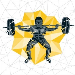 geometric crossfit concept. back squat. vector silhouette of man doing fitness and crossfit. active and healthy life concept