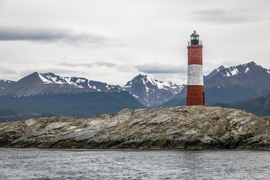 les eclaireurs red and white lighthouse - beagle channel, ushuaia, argentina