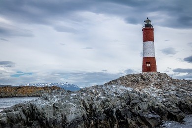 les eclaireurs red and white lighthouse - beagle channel, ushuaia, argentina