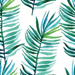 watercolor seamless pattern with green tropical leaves.  palm leaf.