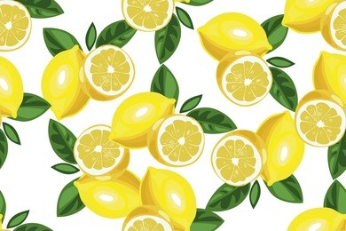 lemon with slice seamless vector pattern 
