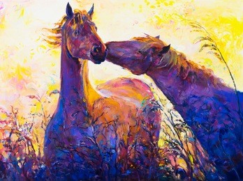oil painting on canvas. horses. modern art.