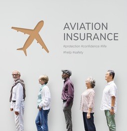 people with illustration of aviation life insurance traveling trip