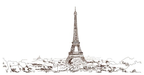 hand drawn sketch of eiffel tower in vector illustration