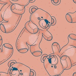 seamless pattern with cute teddy bears, sketch style vector illustration
