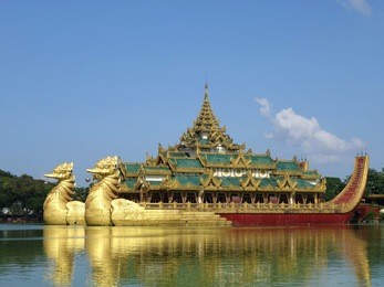kkaraweik palace restaurant on kandawgyi lake at yangon, myanmar
