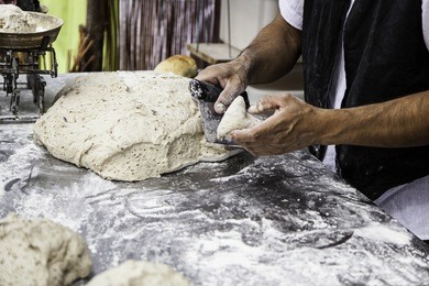 bread dough, bread making detail, traditional artisan bakery, food and food