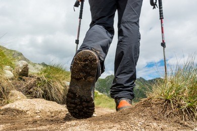 closeup of hiking boots.