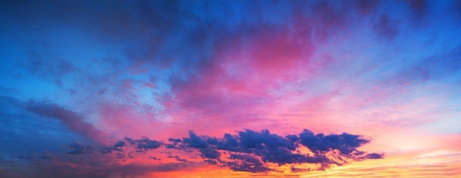 beautiful landscape with sky, clouds and sunrise a panoramic view. panorama sunset.