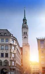 tower of st. peter church in center of munich 