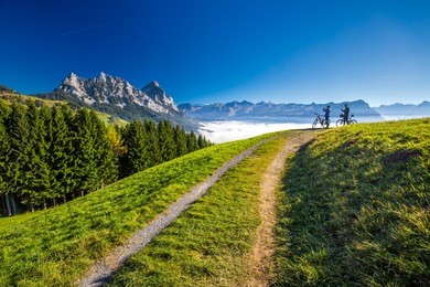 fog surrounding grosser, kleiner mythen, lake lucerne, rigi mountain and brunnen city from sattel, central switzerland. 