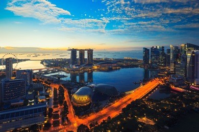 aerial view of singapore skyline business district and cityscape  at twilight in singapore, asia.