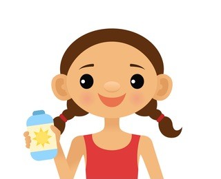girl holding a bottle of sunscreen