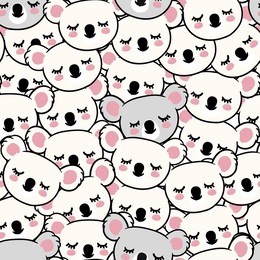 seamless vector pattern with doodle hand drawn white and grey koala's faces. background made up of koala heads. can be used as wallpaper, for scrap-booking, fashion, paper, textile, clothes