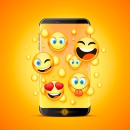 icons for emoji from the phone on an orange background. vector illustration