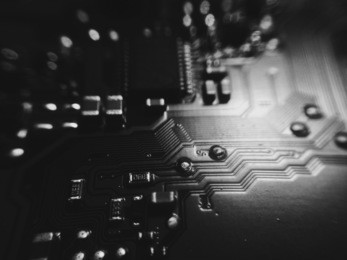 printed circuit board in the diagnosis, ready to repair in black and white colors
