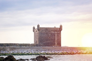 the romance of essaouira, skala du port, essaouira citadel, on atlantic coast of morocco at sunset