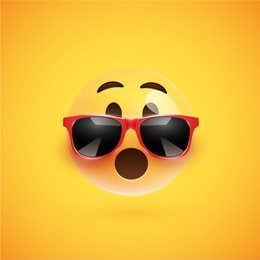 yellow 3d smiley with sunglasses on yellow background, vector illustration