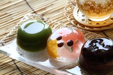 roasted barley tea and japanese confectionery,japanese soft sweet bean jelly