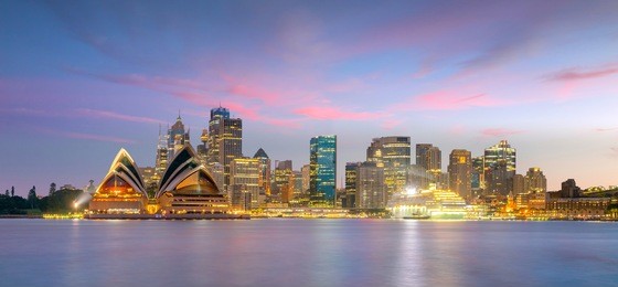 downtown sydney skyline in australia at twilight