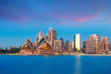 downtown sydney skyline in australia at twilight