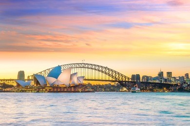 downtown sydney skyline in australia at twilight