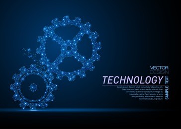 vector abstract polygonal gears. business wireframe. thin line concept of gears for cooperation or teamwork concept. blue structure style illustration consisting of point, mesh and lines.