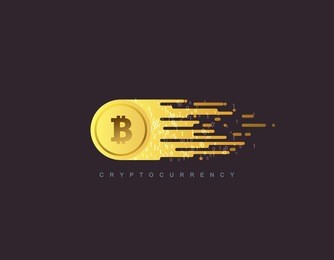 cryptocurrency concept. golden coin with bitcoin sign. vector flat illustration with blockchain technology based crypto currency. financial or technology concept. virtual money