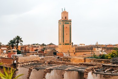panoramic views to old medina city of marrakech, morocco