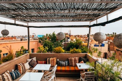 panoramic views to old medina city of marrakech, morocco
