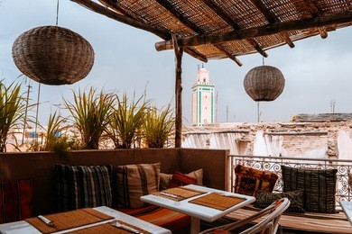 panoramic views to old medina city of marrakech, morocco