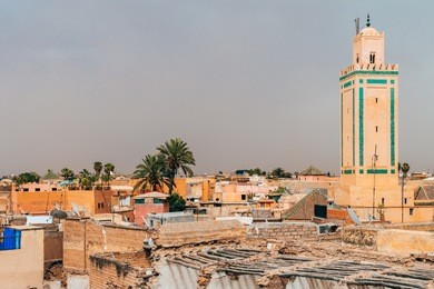 panoramic views to old medina city of marrakech, morocco