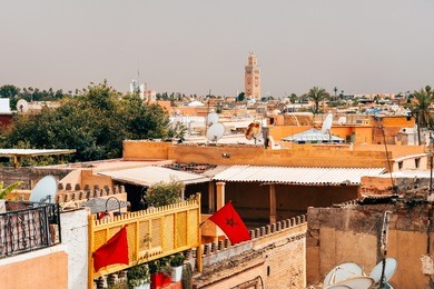 panoramic views to old medina city of marrakech, morocco