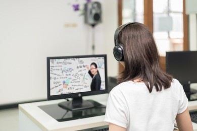 asian woman student video conference e-learning with teacher on computer in it room at university. e-learning ,online ,education concept