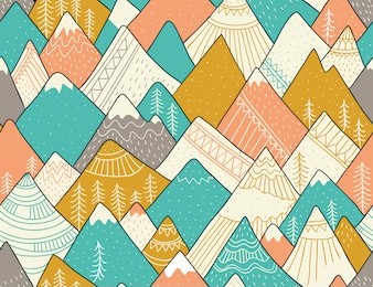 seamless pattern with mountains in scandinavian style. decorative background with landscape. hand drawn ornaments.