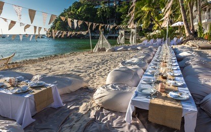 decorated wedding tables on diniwid beach at boracay island philippines 