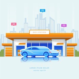 vector illustration of the gas station with car in front of it.alternative fuel. the concept of the future.