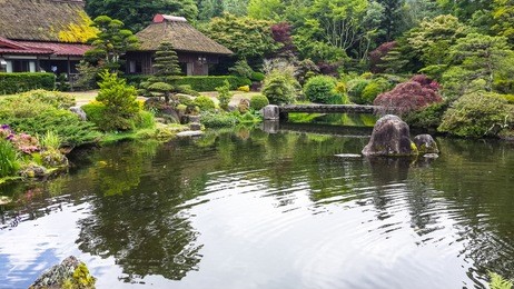 beautiful garden that a first impression when you go to oshino hakkai, japan
